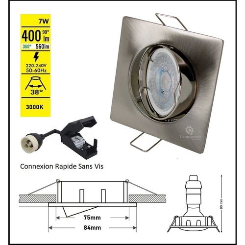 Lot De 30 Spot Led Carre 230v Alu Brosse 38° Led Blanc Chaud