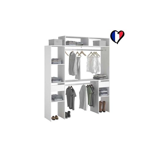 Elysée - Dressing Blanc Extensible Avec 2 Penderies, 4 Étagères Et 2 Tiroirs
