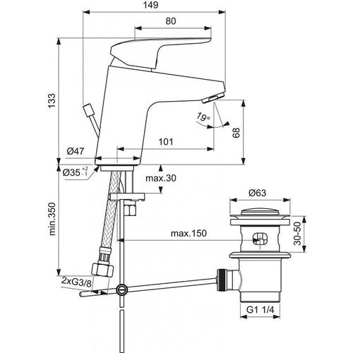 Mitigeur lavabo CERAFLEX avec bonde en métal, 5 l/min chromé IDEAL STANDARD