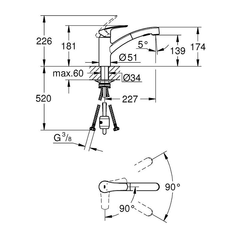 Mitigeur lavabo taille S BAUEDGE cartouche CH3 - GROHE - 23559-000