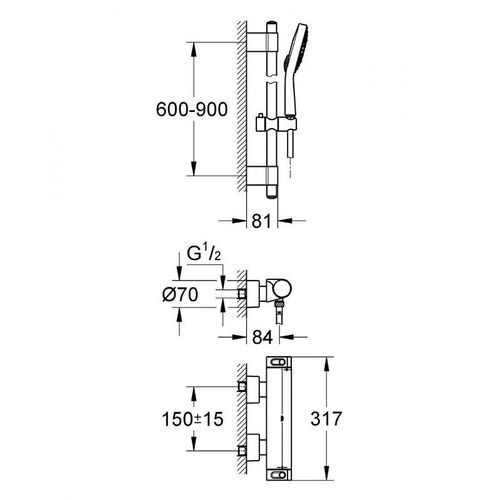 Pack mitigeur douche thermostatique mural 2 trous Grohe GROHTHERM 2000 chrome complet