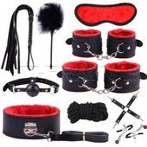 Kit Bdsm Initiation, 10 Pièces Rouge Et Noir