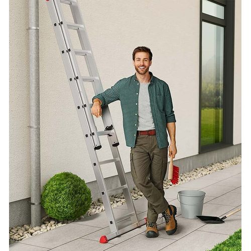 Echelle coulissante à main 2 plans 2x18 échelons 9m50 en aluminium Hailo ProfiStep Duo
