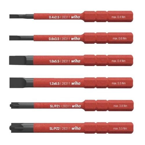 Wiha Jeu D'Embouts Slimbit Electric Fente, Plusminus/Pozidriv 6 Pcs Dans Un Coffret (42213)