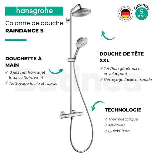 Colonne de douche Hansgrohe 240 1 jet mitigeur thermostatique Hansgrohe Raindance S