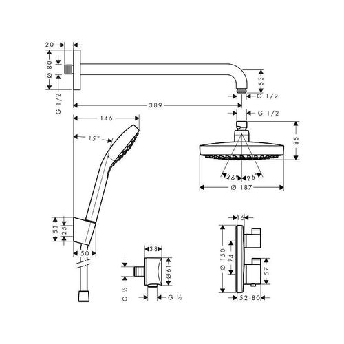 Croma Select S, Pack encastré Design ShowerSet Croma Select S / Ecostat S, chromé (27295000)