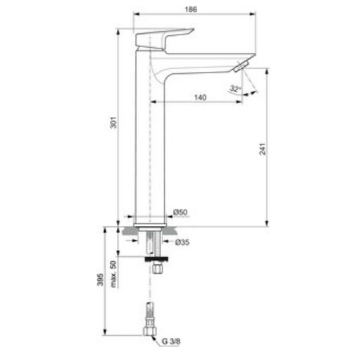 Mitigeur lavabo réhaussé sans tirette sans vidage Ideal Standard Tesi, chrome