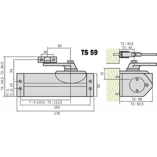 Ferme-porte - bras compas - force 3 - TS 59 DORMAKABA