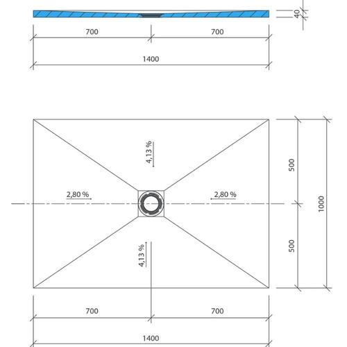 Receveur douche italienne 140 x 100 cm bonde centrée Wedi fundo primo