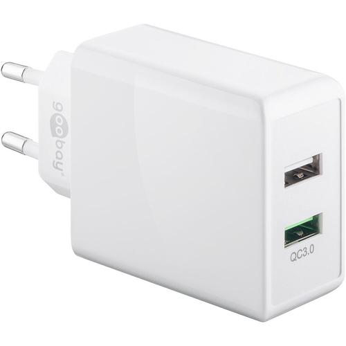 Double chargeur rapide USB QC3.0 28W Blanc