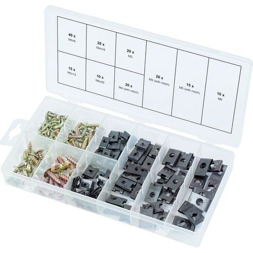 Assortiment de vis et d'écrous cage, 170 pcs (prix indicatif - ref vendue uniquement en présentoir)
