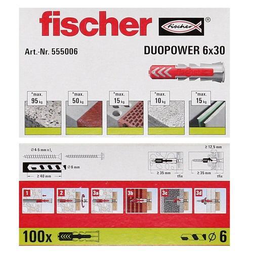 Fischer-Cheville Duopower pour matériaux pleins et creux - ø 6 x 30 mm - boîte de 100 pièces