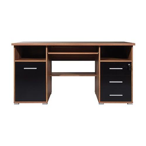 Bureau 1 Porte Et 3 Tiroirs 145x70x75 Cm Noyer Et Noir - Moka