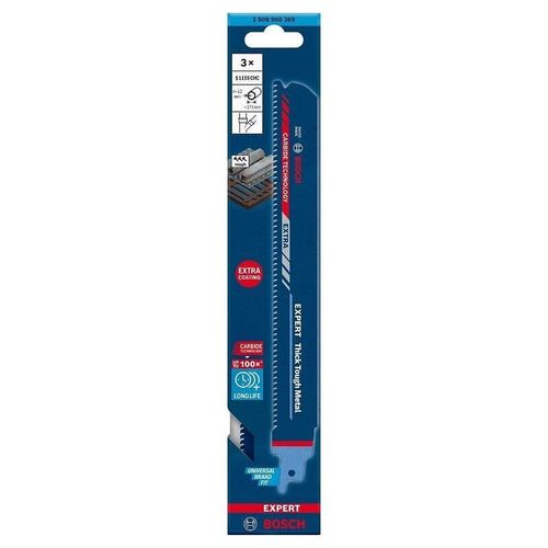 Lame de scie sabre Expert Thick Tough Metal L.225mm B.25mm TPI 8 3mm 3 Unités