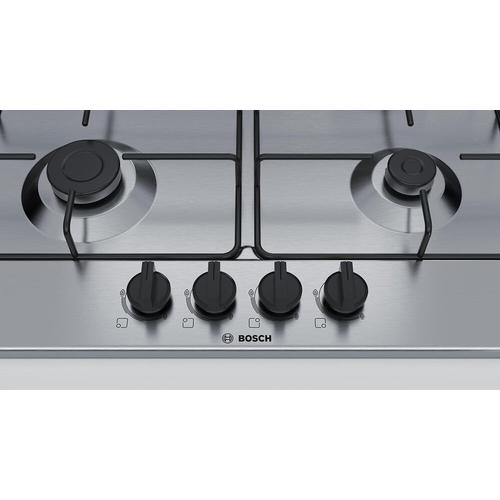 Bosch Serie 4 PGP6B6B80 - Table de cuisson au gaz - 4 plaques de cuisson - Niche - largeur : 56 cm - profondeur : 48 cm - noir - avec garnitures noires - noir