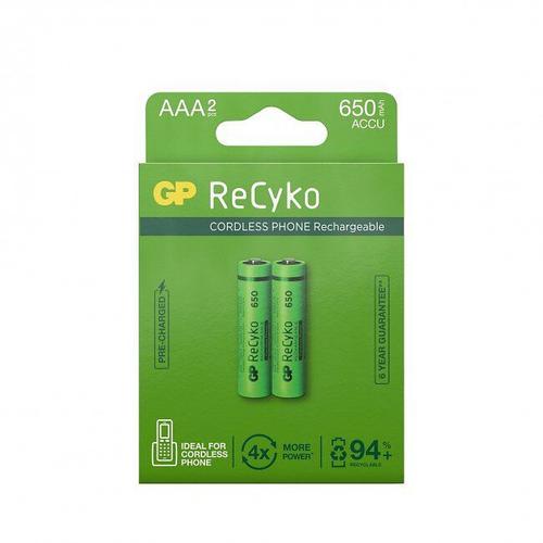 Gp Recyko Lr3/Aaa 650mah - Pack De 2 Accus Rechargeables Nimh- Special Téléphone Sans Fil (Dect)