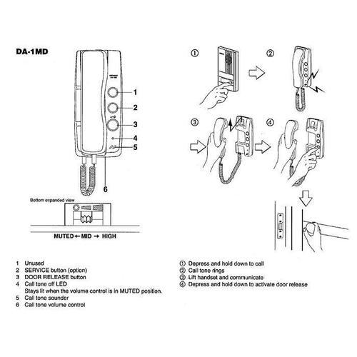 Aiphone - Combiné audio 2 fils avec un 2ème BP de commande - DA1MD