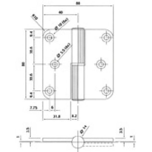 Paumelle à lame fermée - menuiserie bois - inox - 80x80 - droit ARGENTA