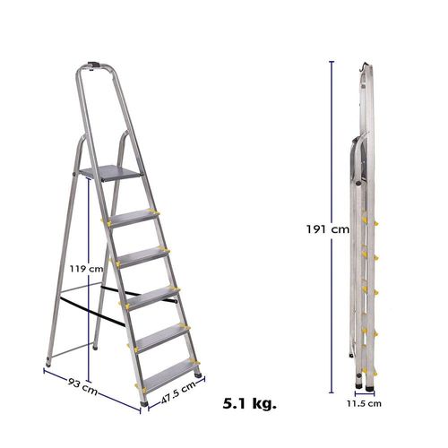 Escabeau Dura 6 marches en aluminium, l?ger et pliable, pieds antid?rapants, hauteur de plateforme 119cm, charge maximale 150kg Hostr?m