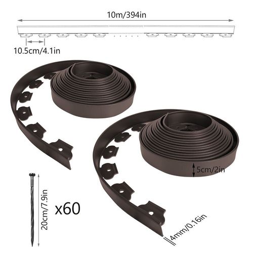 Bordure De Jardin Plastique Flexible 20m Avec Piquets Marron