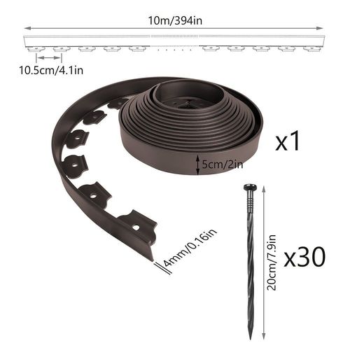 Bordure De Jardin Plastique Flexible 10m Avec Piquets Marron