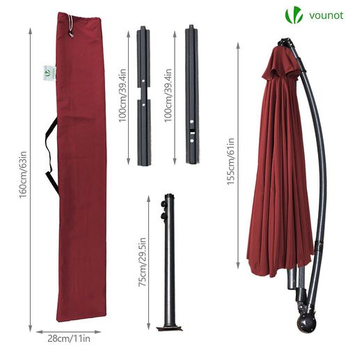 Parasol Deporte 3m Shanghai Avec Housse De Protection Rouge