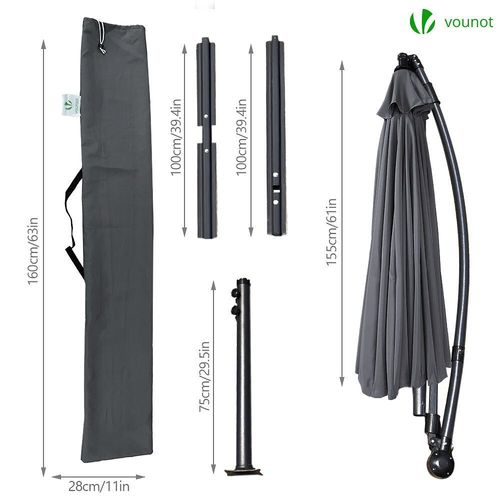Parasol Deporte 3m Shanghai Avec Housse De Protection Gris