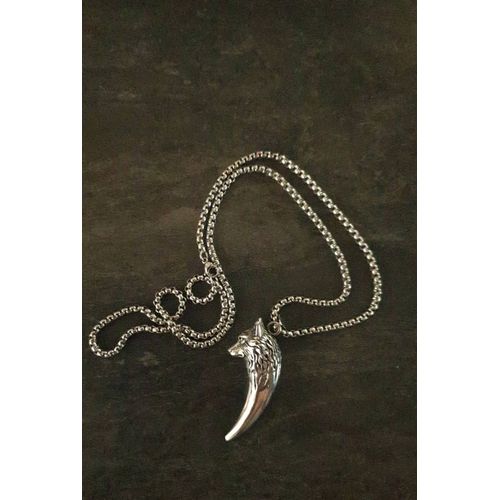 Pendentif Griffe Tête De Loup Acier Avec Chaînette Acier