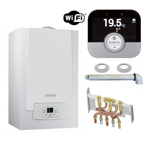 Chaudière Gaz Condensation MPX MI Slim De Dietrich 29 kW Complète (DOSSERET + DOUILLES + VENTOUSE) avec thermostat WIFI connecté