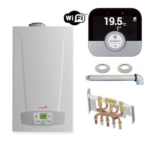 Chaudière Gaz Condensation Initia + Compact Chappée 25 kW Complète (Ventouse + Douilles + Dosseret) avec Thermostat Connecté