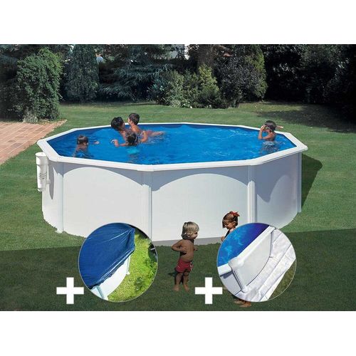 Kit piscine acier blanc Gré Bora Bora ronde 4,80 x 1,22 m + Bâche hiver + Tapis de sol