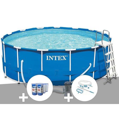 Kit piscine tubulaire Intex Metal Frame ronde 4,57 x 1,22 m + 6 cartouches de filtration + Kit d'entretien