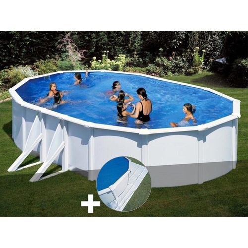 Kit piscine acier blanc Gré Bora Bora ovale 6,34 x 3,99 x 1,22 m + Tapis de sol