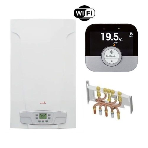Chaudière Gaz BasNox Luna ST Blue Chappée 24 kW / Cheminée Complète (Douilles + Dosseret) avec Thermostat Connecté