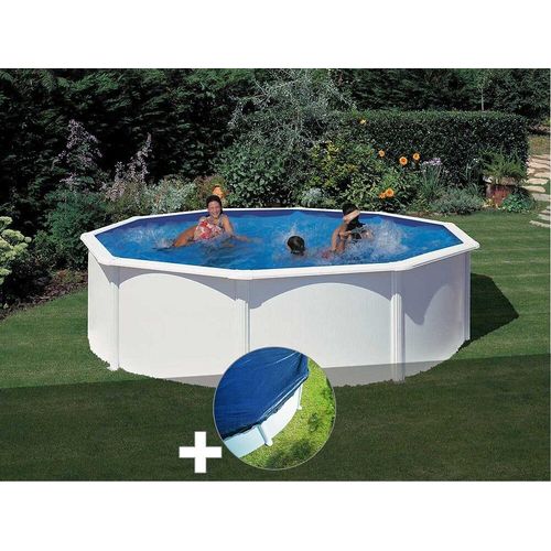 Kit piscine acier blanc Gré Fidji ronde 4,80 x 1,22 m + Bâche hiver