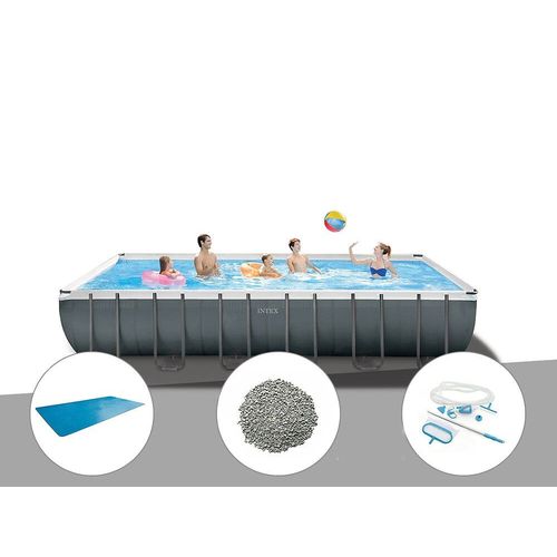 Kit piscine tubulaire Intex Ultra XTR Frame rectangulaire 7,32 x 3,66 x 1,32 m + Bâche à bulles + 20 kg de zéolite + Kit d'entretien