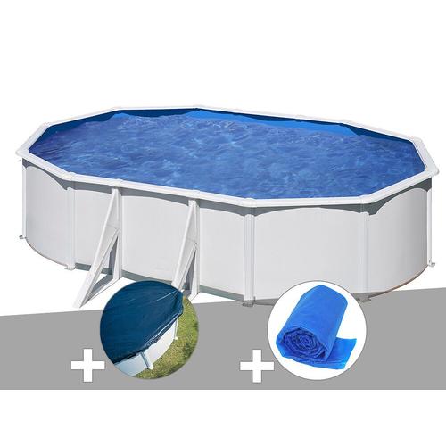 Kit piscine acier blanc Gré Atlantis ovale 5,27 x 3,27 x 1,32 m + Bâche hiver + Bâche à bulles