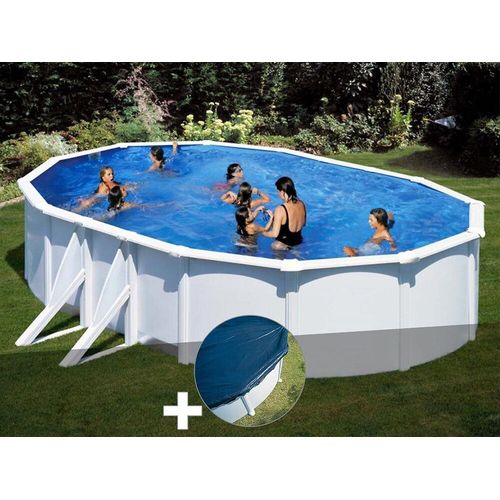 Kit piscine acier blanc Gré Bora Bora ovale 6,34 x 3,99 x 1,22 m + Bâche hiver