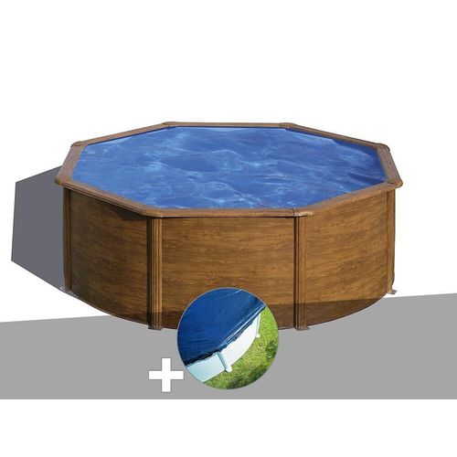 Kit piscine acier aspect bois Gré Sicilia ronde 3,70 x 1,22 m + Bâche hiver