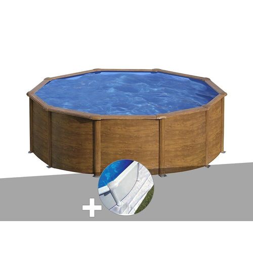 Kit piscine acier aspect bois Gré Sicilia ronde 4,80 x 1,22 m + Tapis de sol