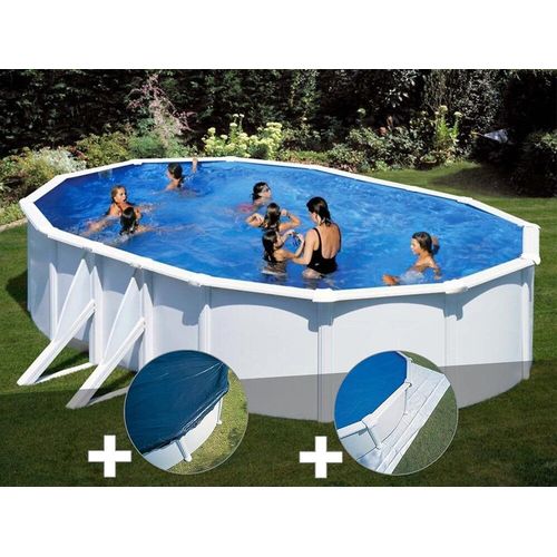 Kit piscine acier blanc Gré Bora Bora ovale 6,34 x 3,99 x 1,22 m + Bâche hiver + Tapis de sol