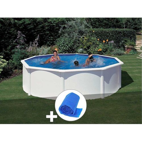 Kit piscine acier blanc Gré Fidji ronde 4,80 x 1,22 m + Bâche à bulles