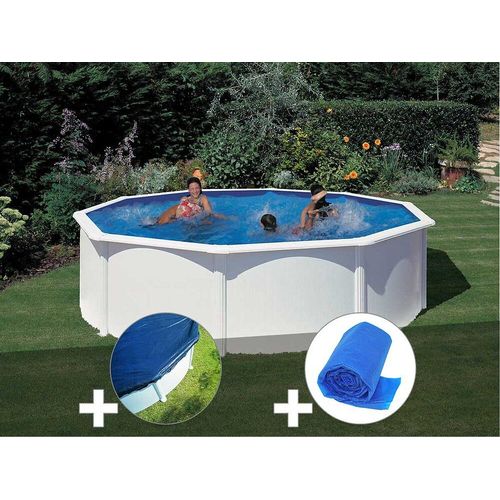 Kit piscine acier blanc Gré Fidji ronde 4,80 x 1,22 m + Bâche hiver + Bâche à bulles