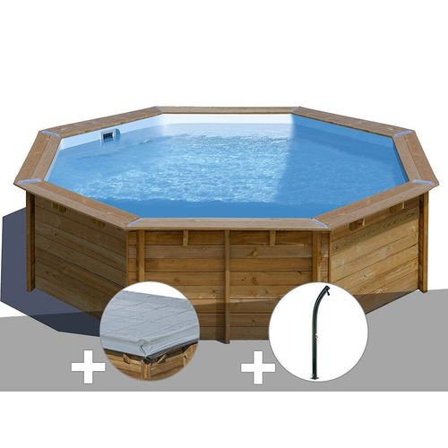 Kit piscine bois Gré Violette Ø 5,00 x 1,27 m + Bâche hiver + Douche