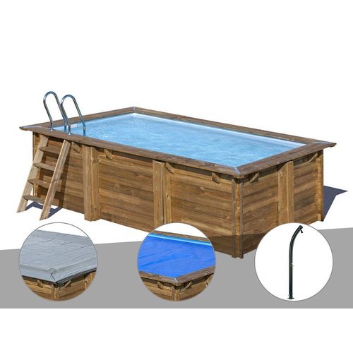 Kit piscine bois Gré Marbella 4,20 x 2,70 x 1,17 m + Bâche hiver + Bâche à bulles + Douche