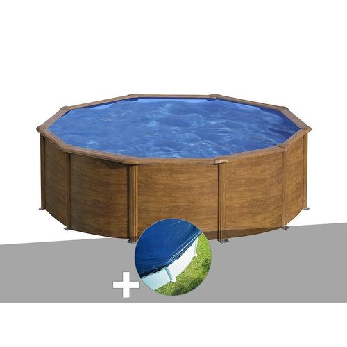 Kit piscine acier aspect bois Gré Sicilia ronde 4,80 x 1,22 m + Bâche hiver