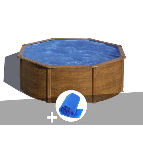 Kit piscine acier aspect bois Gré Sicilia ronde 3,70 x 1,22 m + Bâche à bulles