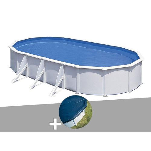 Kit piscine acier blanc Gré Fidji ovale 7,44 x 3,99 x 1,22 m + Bâche hiver