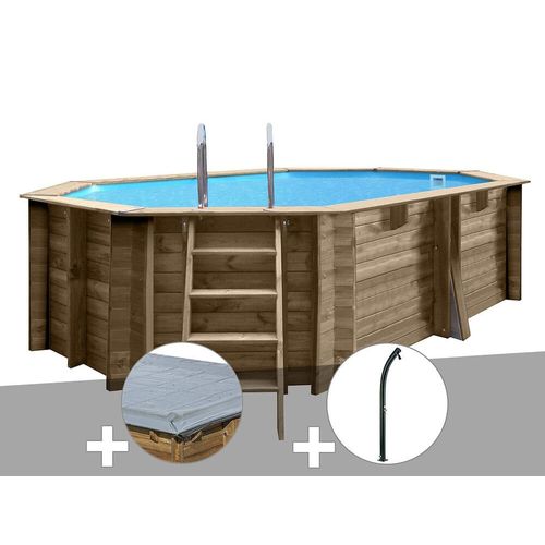 Kit piscine bois Gré Grenade 4,36 x 3,36 x 1,17 m + Bâche hiver + Douche