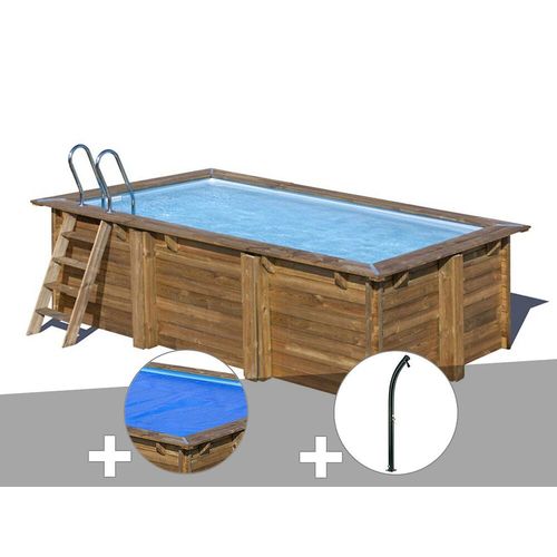 Kit piscine bois Gré Marbella 4,20 x 2,70 x 1,17 m + Bâche à bulles + Douche